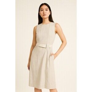 Akris Punto Beige Sand Belted Utilitarian Sheath Midi Dress Size 6 / FR 38